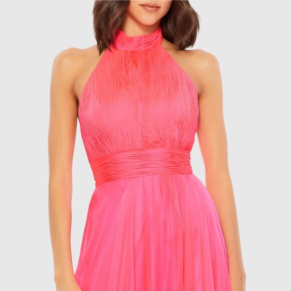 Mac Duggal High Neck Tiered Chiffon Halter Gown Pink 12 #9837 - Picture 2 of 8